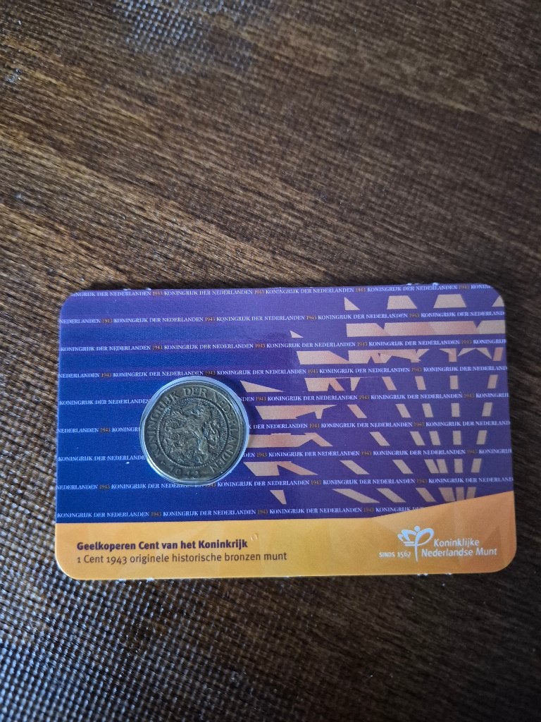2022 Coincard Geel koperen cent 1943 (Circulatie)., Ophalen of Verzenden, Koningin Wilhelmina, 1 cent, Setje