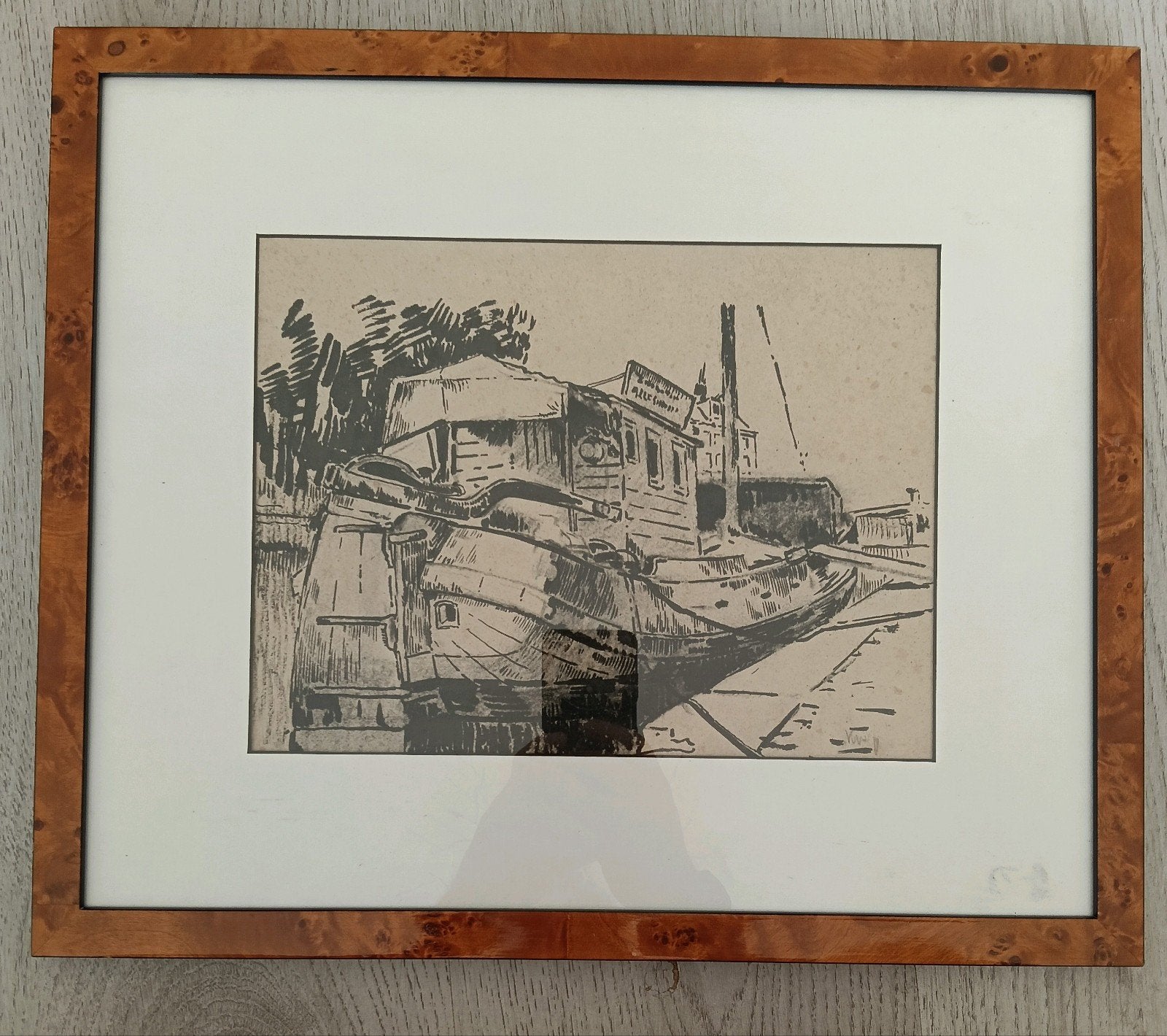 W.A Knip (1883-1967) - Rustende vissersboot, Ophalen of Verzenden, Impressionistisch, Tekening, Maritiem / water