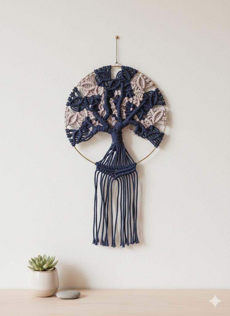 Handgemaakte Macrame Levensboom - Donkerblauw & Paars, Verzenden, Meerkleurig, Textiel, Nieuw