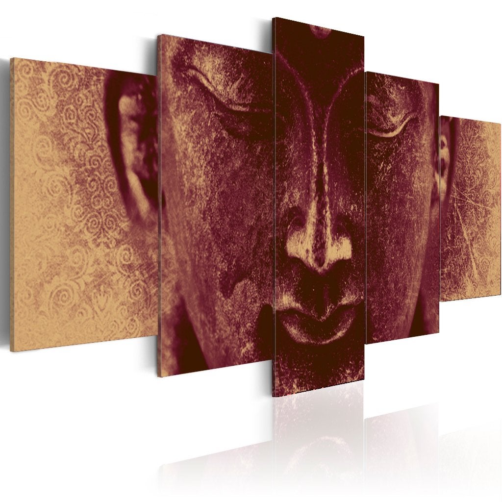 717 Buddha Hoofd 5 Luik Canvas Schilderij 200x100cm 2 maten, Ophalen of Verzenden