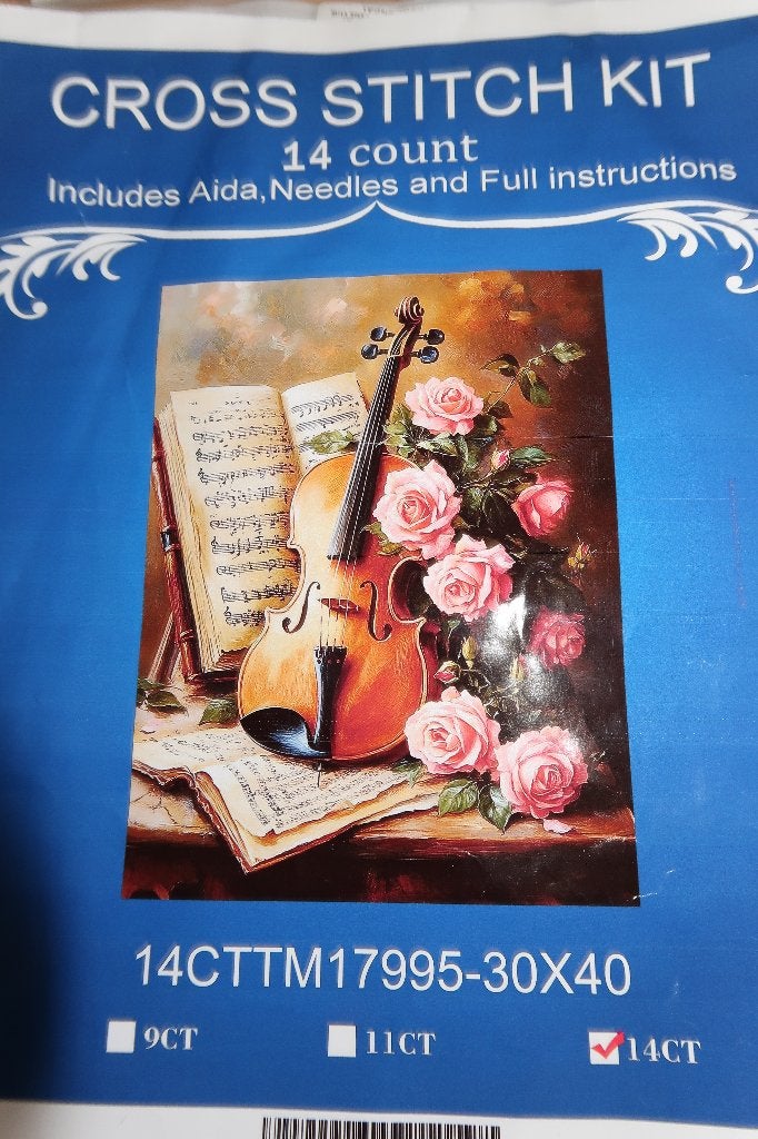Borduur pakket muziek / viool / bloemen nieuw, Ophalen of Verzenden, Nieuw, Borduurpakket