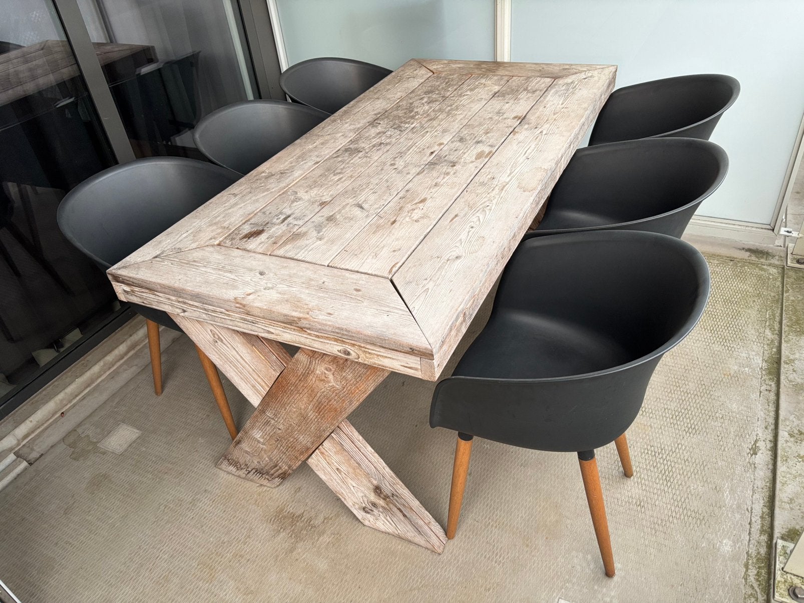 Steigerhout tafel met 6 stoelen, Ophalen, Gebruikt, 6 zitplaatsen, Steigerhout