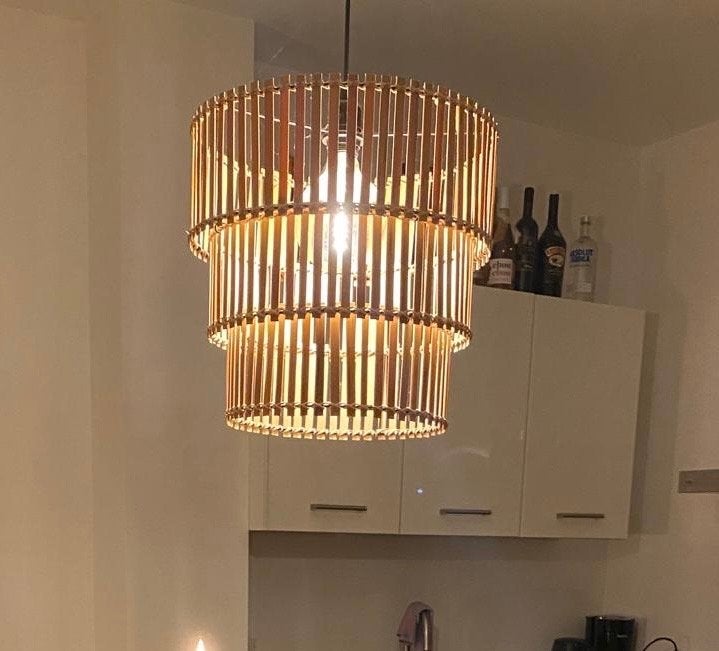 Bamboe hanglamp - Boheemse stijl, Ophalen, Zo goed als nieuw, Natuurlijk materiaal, E27 (groot)