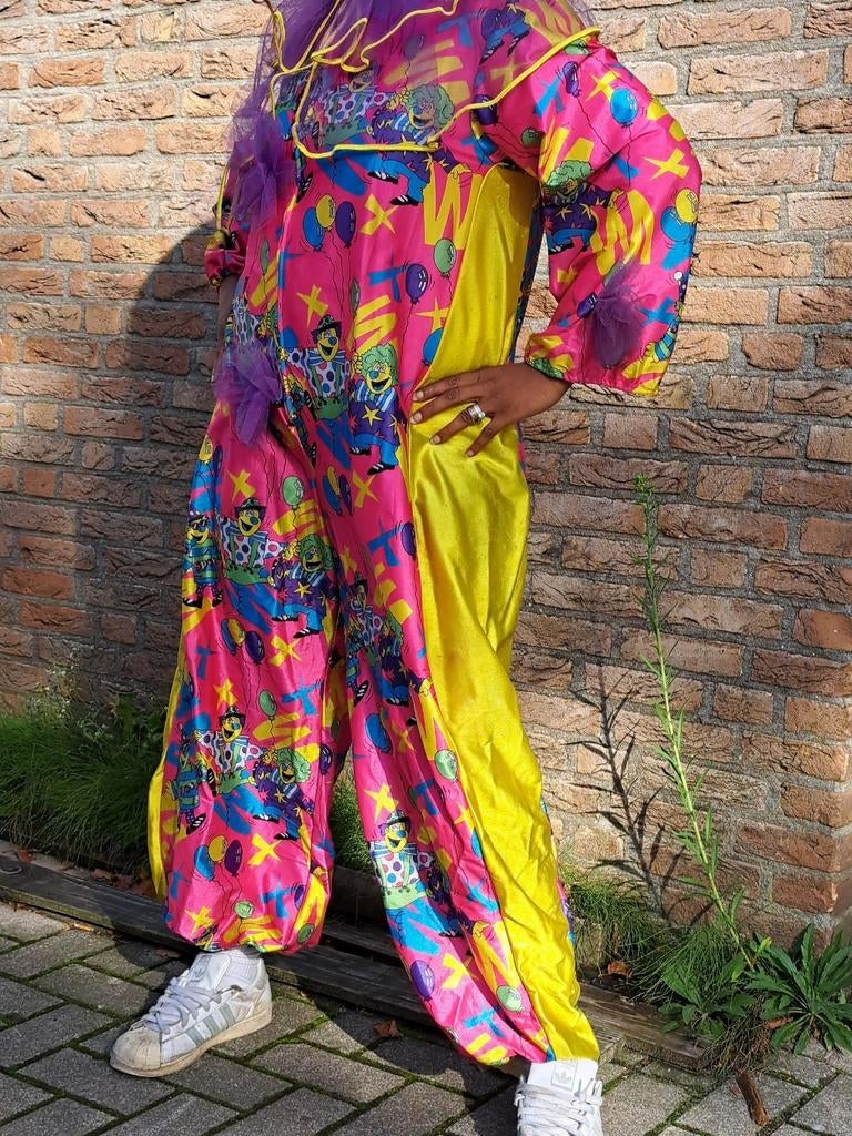 Clownspak onesie polyester maat 38, Ophalen, Zo goed als nieuw, Maat 38/40 (M), Carnaval