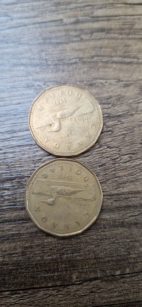 Canadese 1 dollar munten (2 stuks), Ophalen of Verzenden, Noord-Amerika, Setje