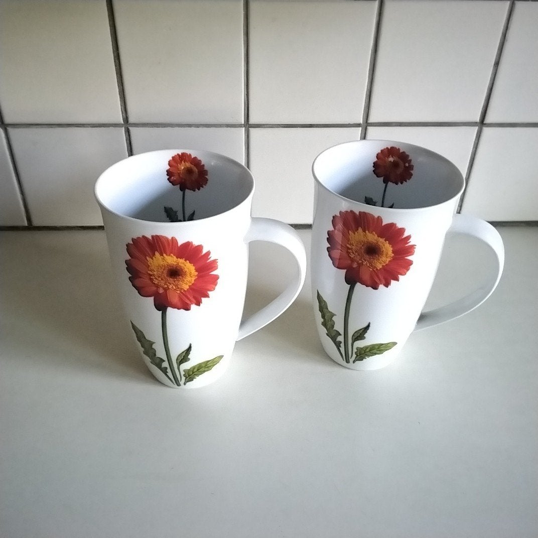 2 XXXL mokken met bloemen, Ophalen of Verzenden, Glas, Overige stijlen, Kop(pen) en/of Schotel(s)