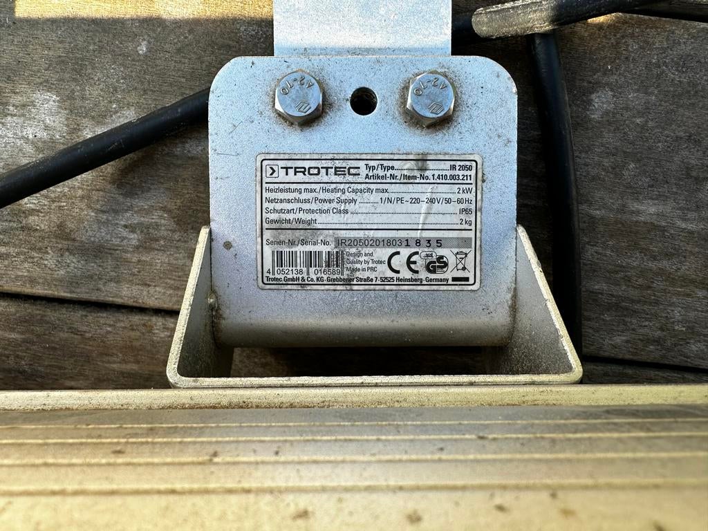 Trotec IR2050 warmtestraler - 2000W terrasverwarmer, Ophalen of Verzenden, Gebruikt, Elektrisch, Wand