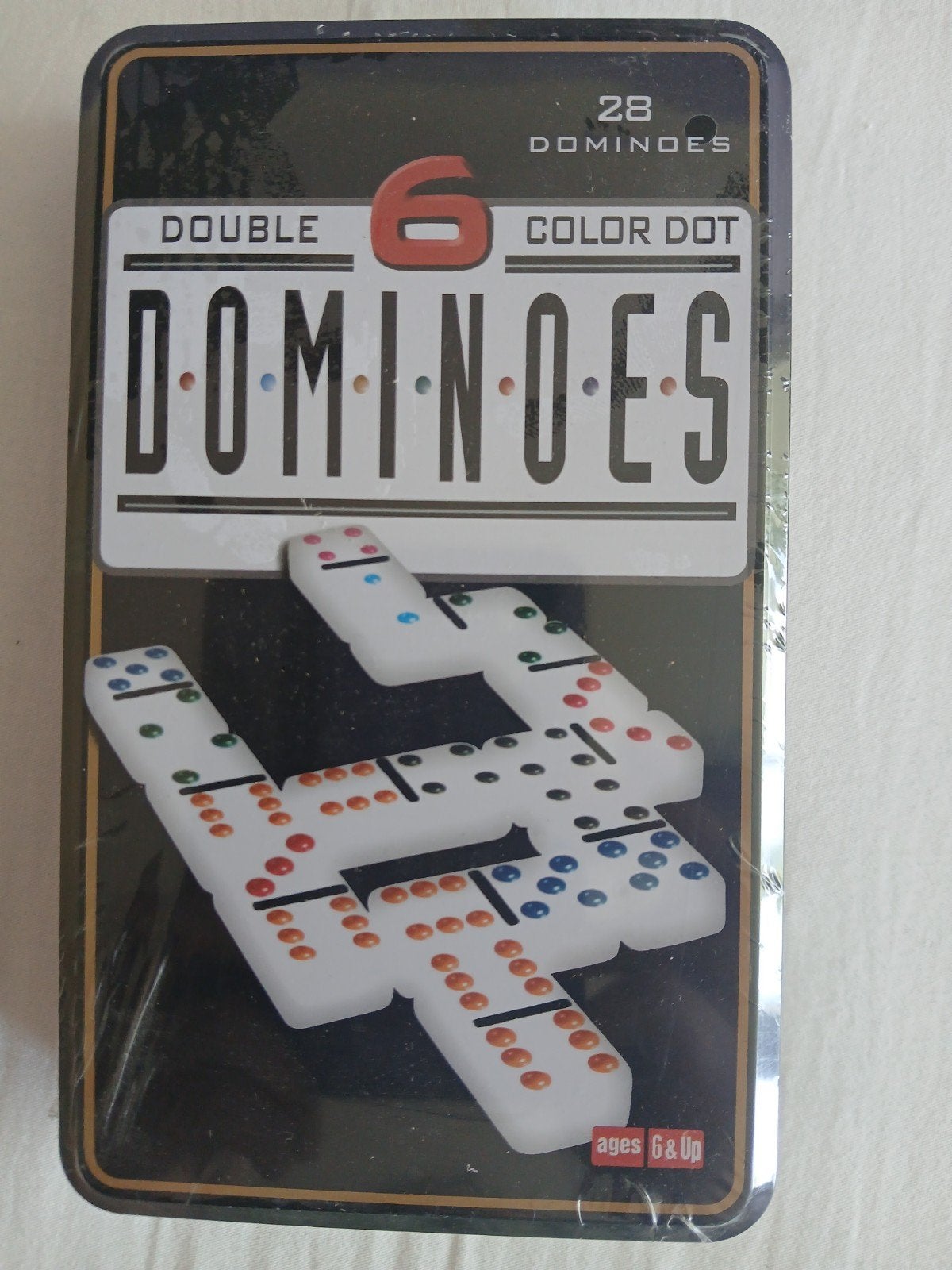 Dominoes Double 6 Color Dot - 28 Stuk in Blik, Een of twee spelers, Ophalen of Verzenden, Nieuw, Onbekend