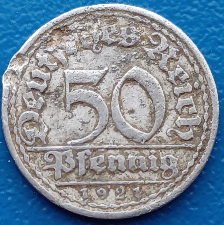 Duitsland Weimar Republic 50 Pfennig - 1921 A, Postzegels en Munten, Munten | Europa | Niet-Euromunten, Verzenden, Duitsland, Losse munt