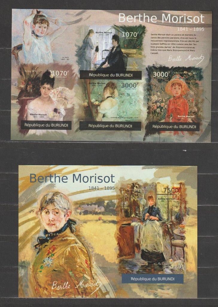 Burundi 2012 Blokken Berthe Morisot (schilder) ongetand **, Ophalen of Verzenden, Overige landen, Postfris
