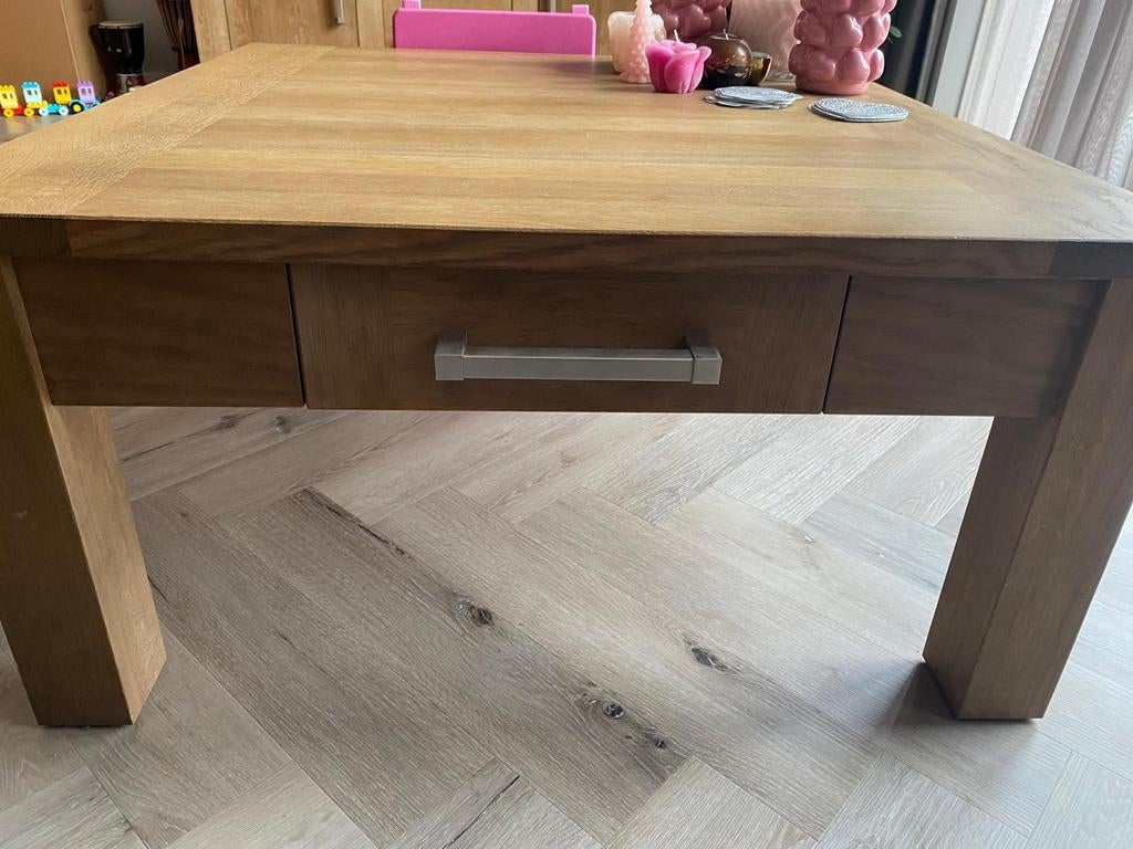 Salontafel massief eiken met lade, Ophalen, 50 tot 100 cm, 50 tot 100 cm, Zo goed als nieuw