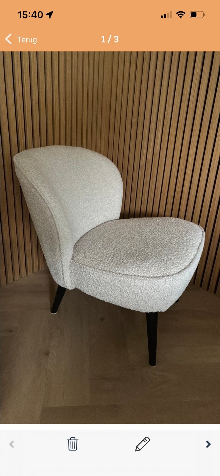 Stoel Woood boucle, Ophalen, Zo goed als nieuw, 50 tot 75 cm
