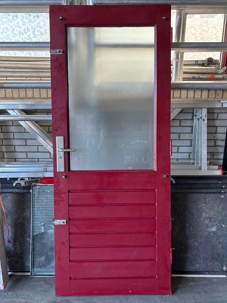 Rode binnendeur met melkglas, Gebruikt, 80 tot 100 cm, Binnendeur, Ophalen of Verzenden