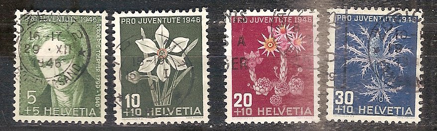 Bloemen Zwitserland 475-478, Ophalen of Verzenden, Gestempeld, Dier of Natuur