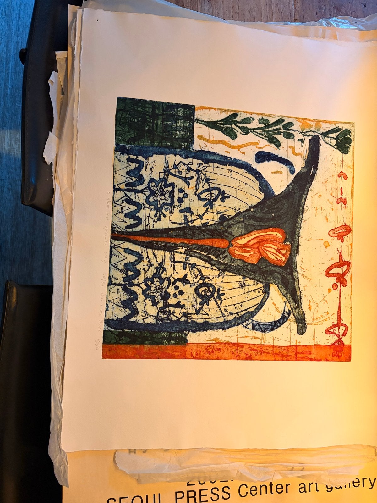 Kleurrijke Illustratie: Abstracte Compositie, Antiek en Kunst, Ophalen, Overige technieken, Gesigneerd, 1950 - 1999