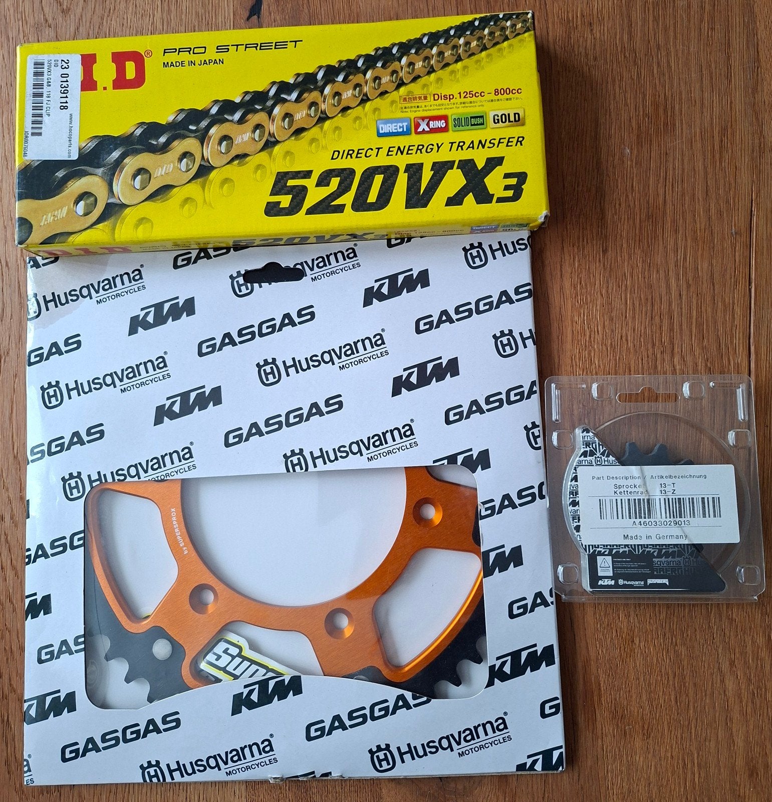 KTM / Husqvarna / GasGas Kettingset NIEUW – DID 520 VX3 Goud, Motoren, Ophalen of Verzenden, Nieuw