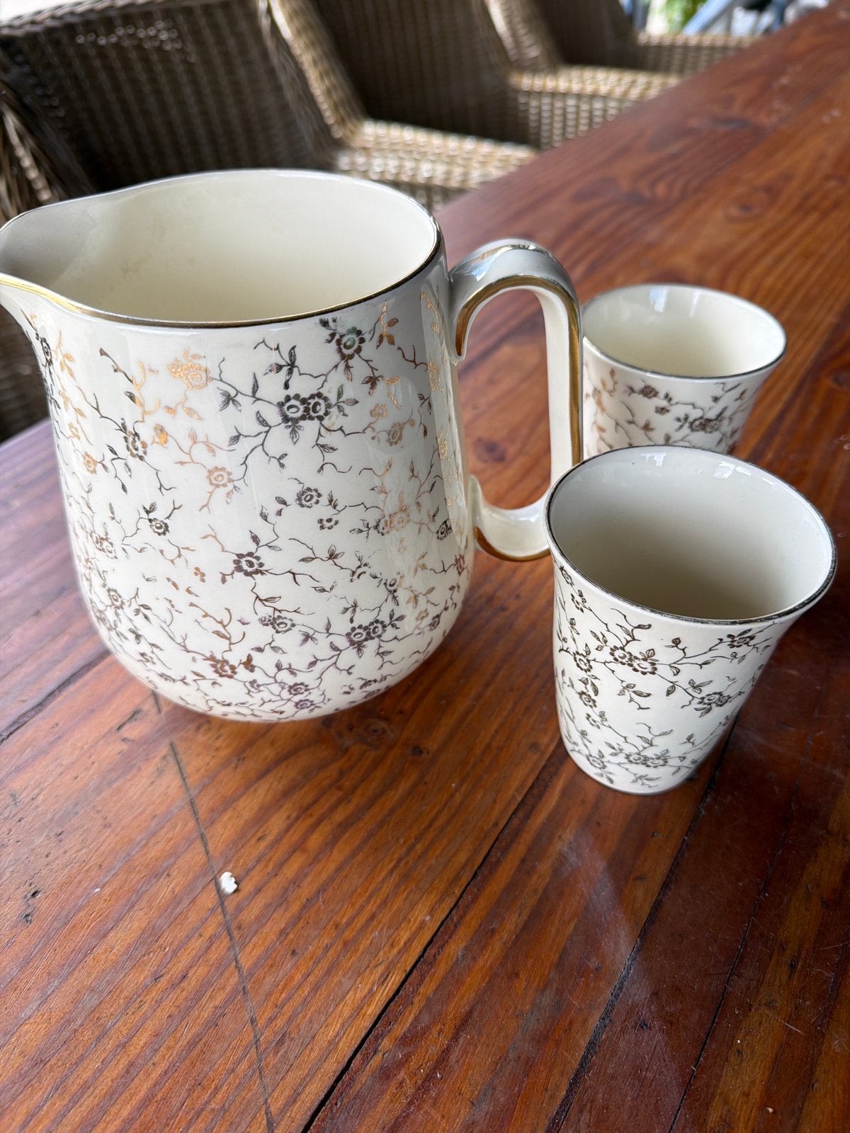 Vintage Mosa Maastricht Melkkan met 2 Bekers - Goudkleurig, Ophalen of Verzenden