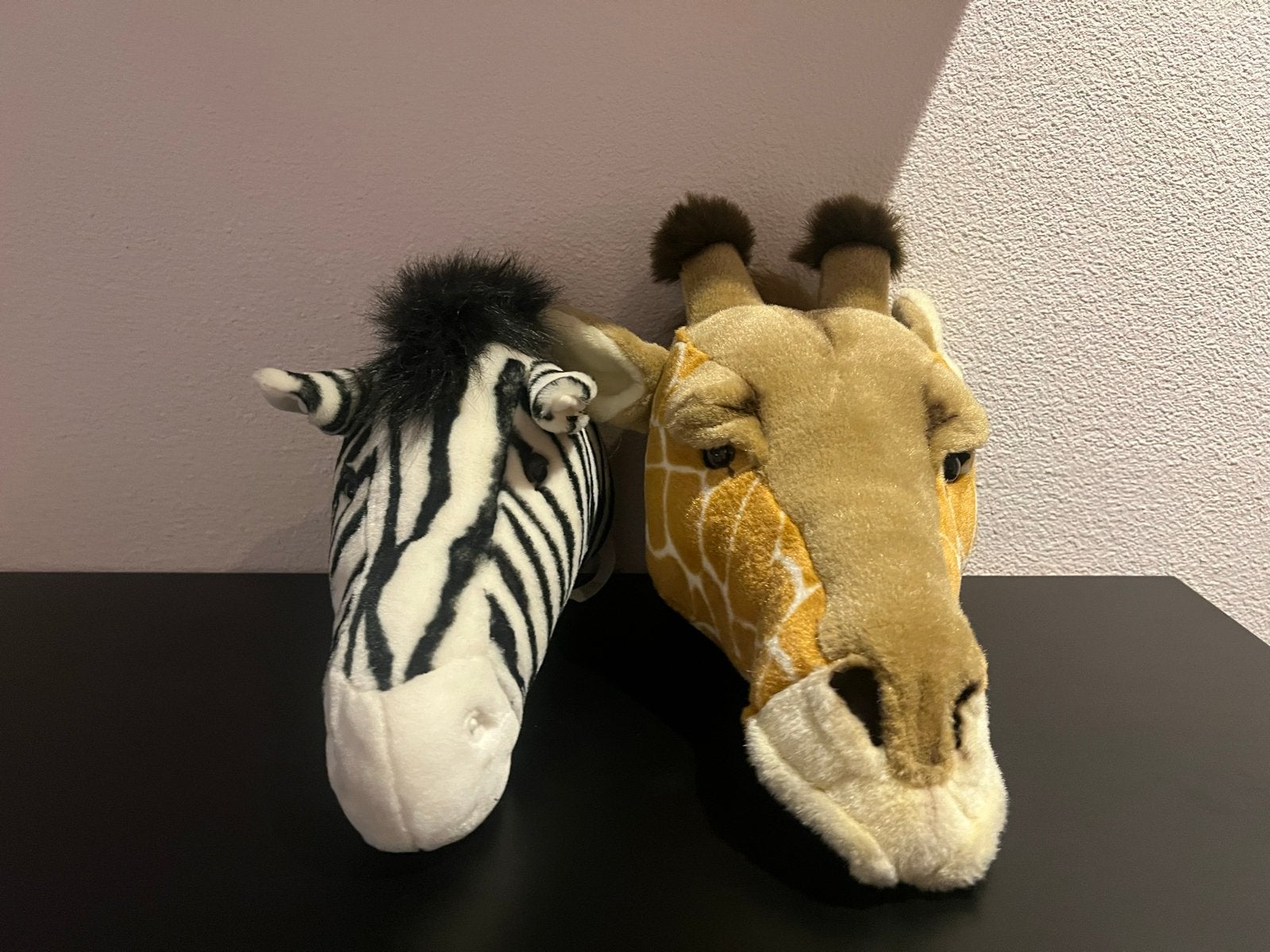 Zebra en Giraffe Pluche Dierenkoppen, Overige merken, Overige karakters, Overige typen, Ophalen of Verzenden