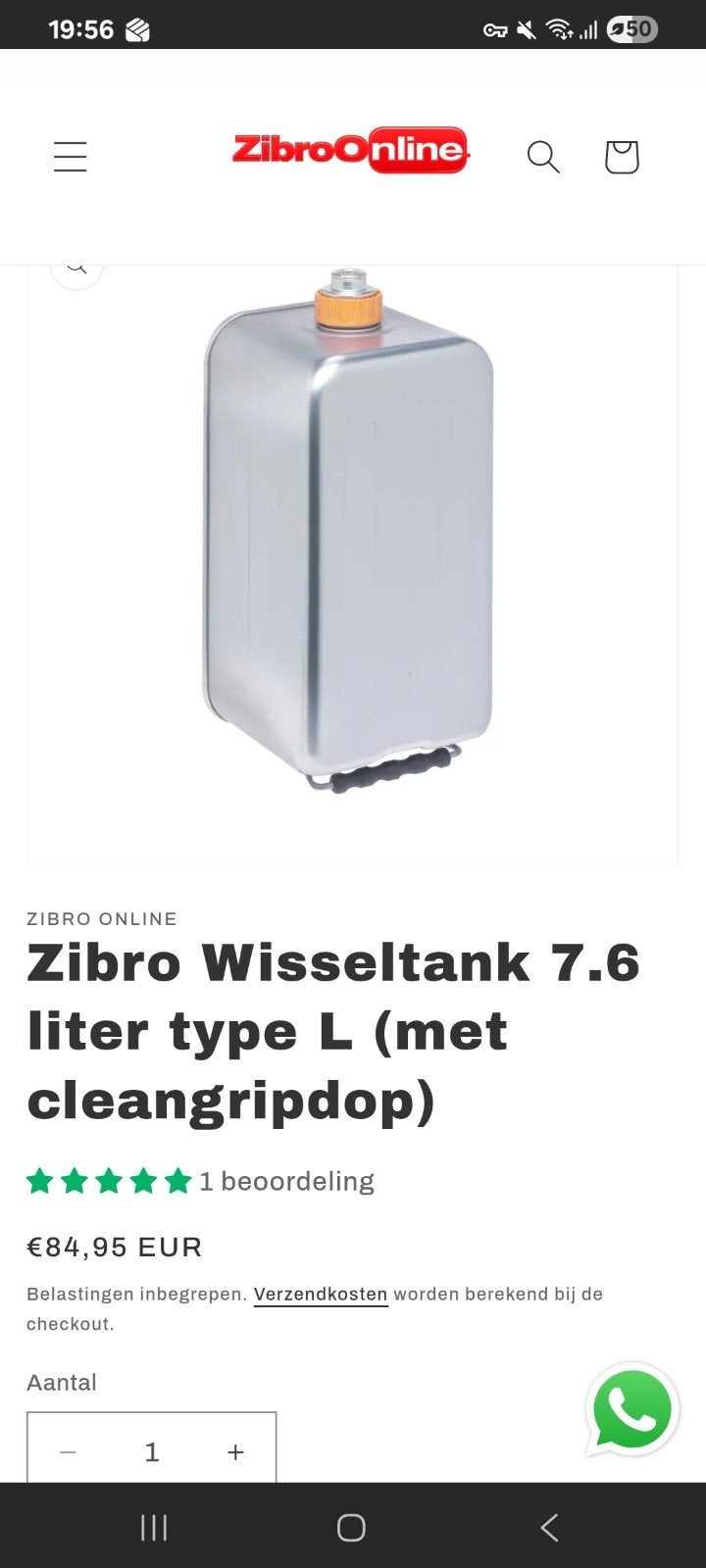 Zibro Wisseltank 7.6 liter type L (met cleangripdop), Ophalen, Zo goed als nieuw, Overige brandstoffen, Petroleumkachel