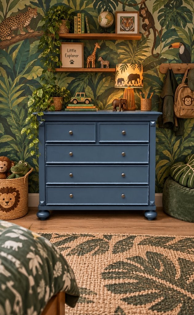 Prachtige sfeervolle authentieke Commode Midnight Blue 1910, Ophalen, 50 tot 70 cm, Voetruimte, 100 cm of meer