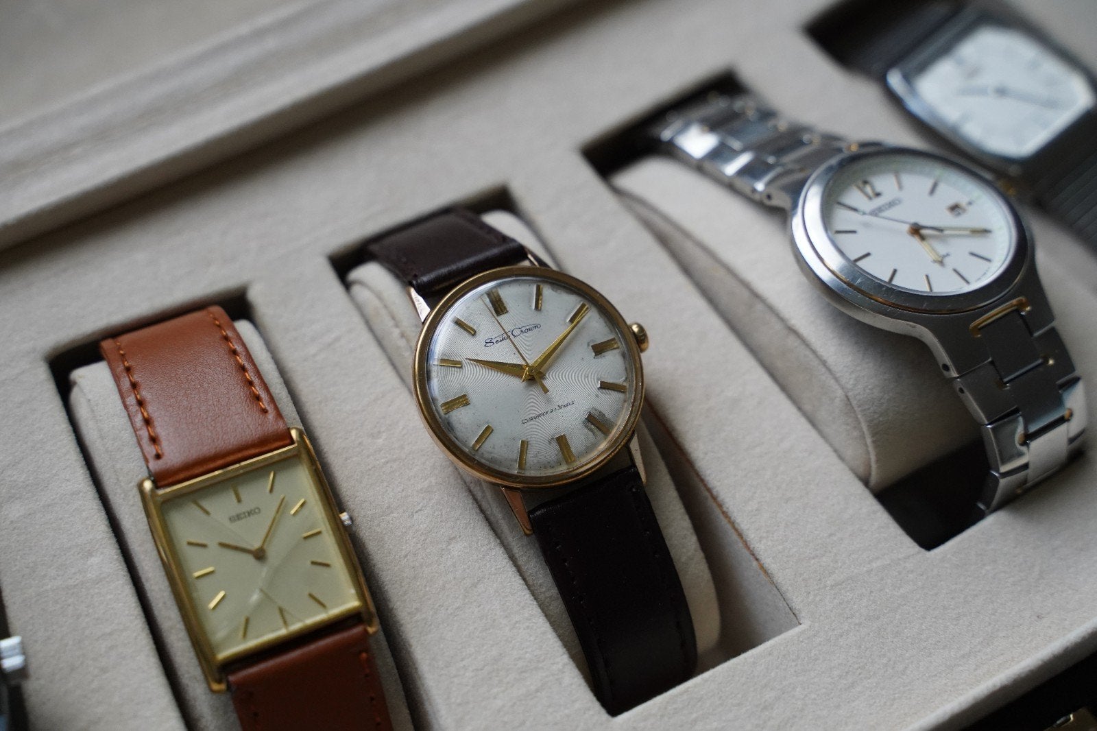 seiko crown vintage horloge grand seiko handopwinder, Ophalen of Verzenden, Zo goed als nieuw, Leer, Seiko