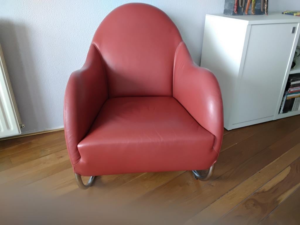 Wittmann design fauteuil, dik rood leer en in perfecte staat, Huis en Inrichting, Fauteuils, Zo goed als nieuw, Leer, 50 tot 75 cm