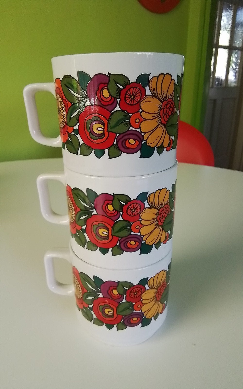 💐3 FLOWER POWER MOKKEN VAN WEIDMANN ITALY, Ophalen of Verzenden, Overige stijlen, Kop(pen) en/of Schotel(s)