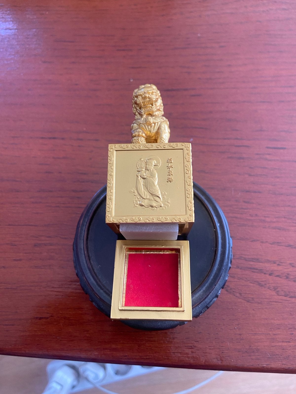 Gouden Chinese Leeuw Stempel met Inktkussen, Ophalen of Verzenden