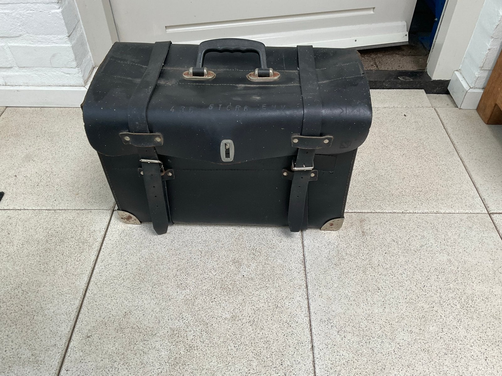 Vintage Zwarte Leren Gereedschapskist / koffer, Ophalen of Verzenden, Gebruikt