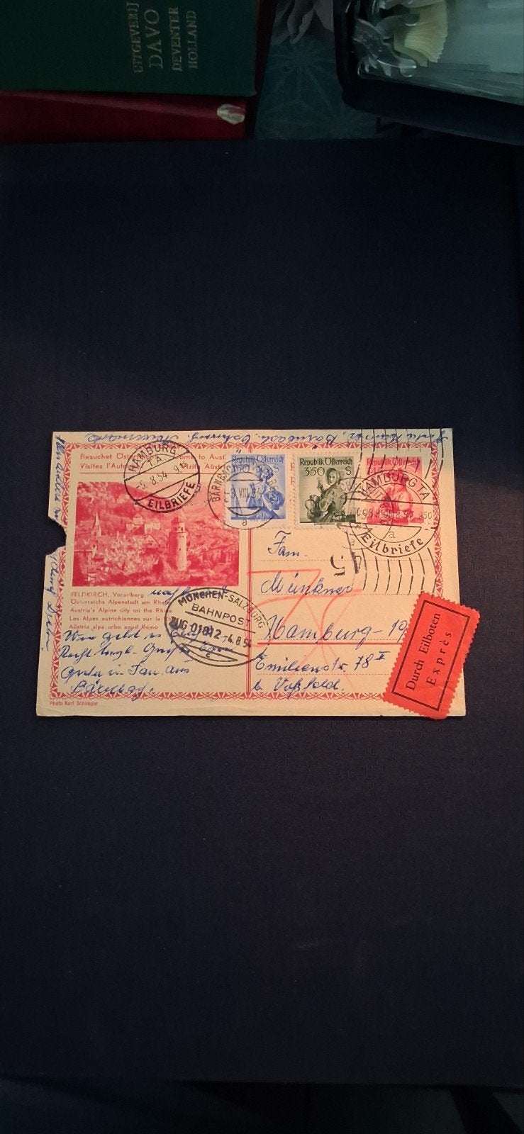 Oude ansichtkaart met postzegels en stempels, 1959, Ophalen of Verzenden, 1940 tot 1960, Gelopen, Oostenrijk