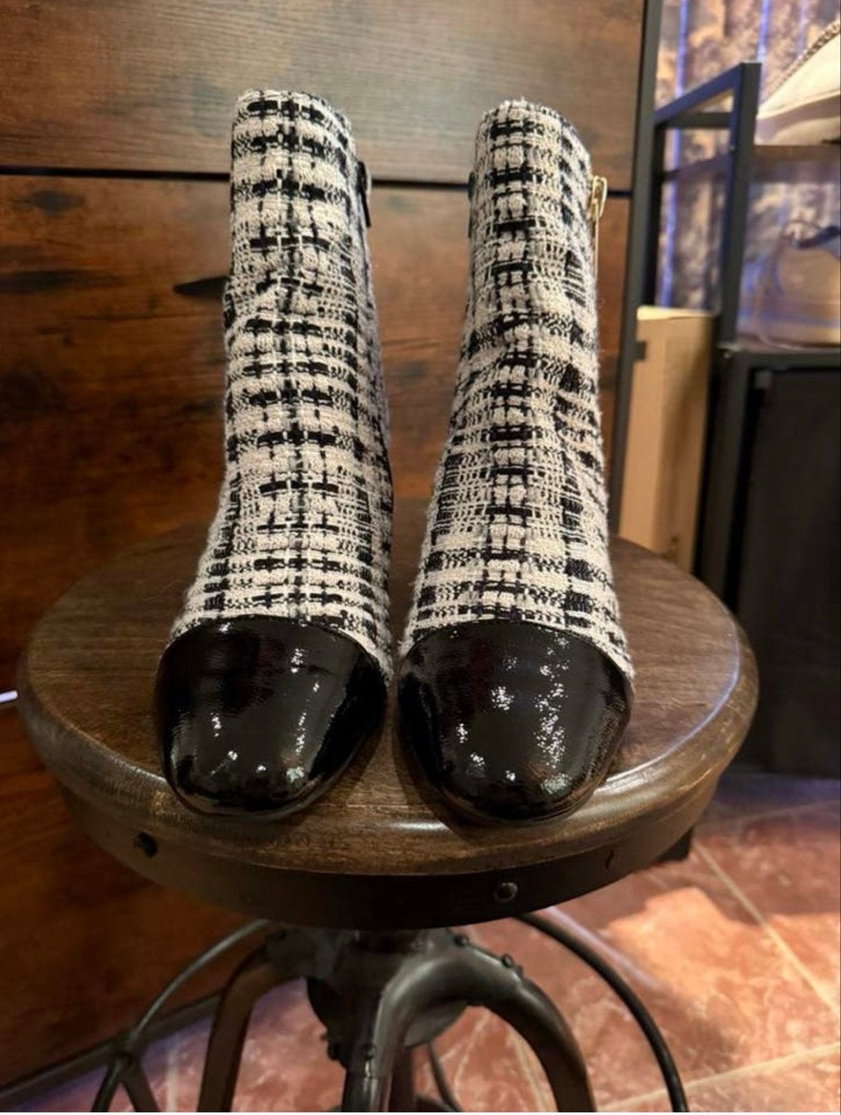 La Strada Enkellaarzen Zwart/Wit Tweed met Lakneus, Kleding | Dames, Ophalen, Nieuw, Zwart, Lage of Enkellaarzen