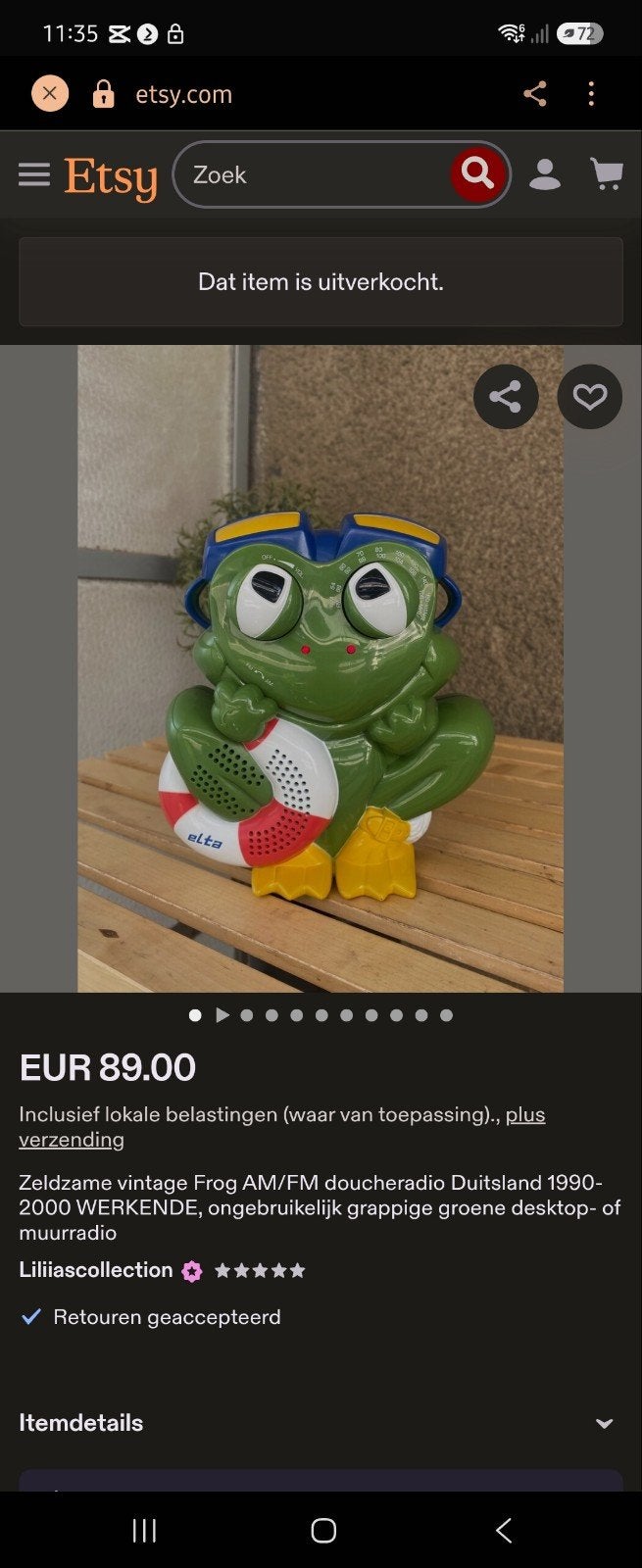 Vintage Elta 3146 Kikker Doucheradio (Jaren '90), Ophalen of Verzenden, Niet werkend, Radio