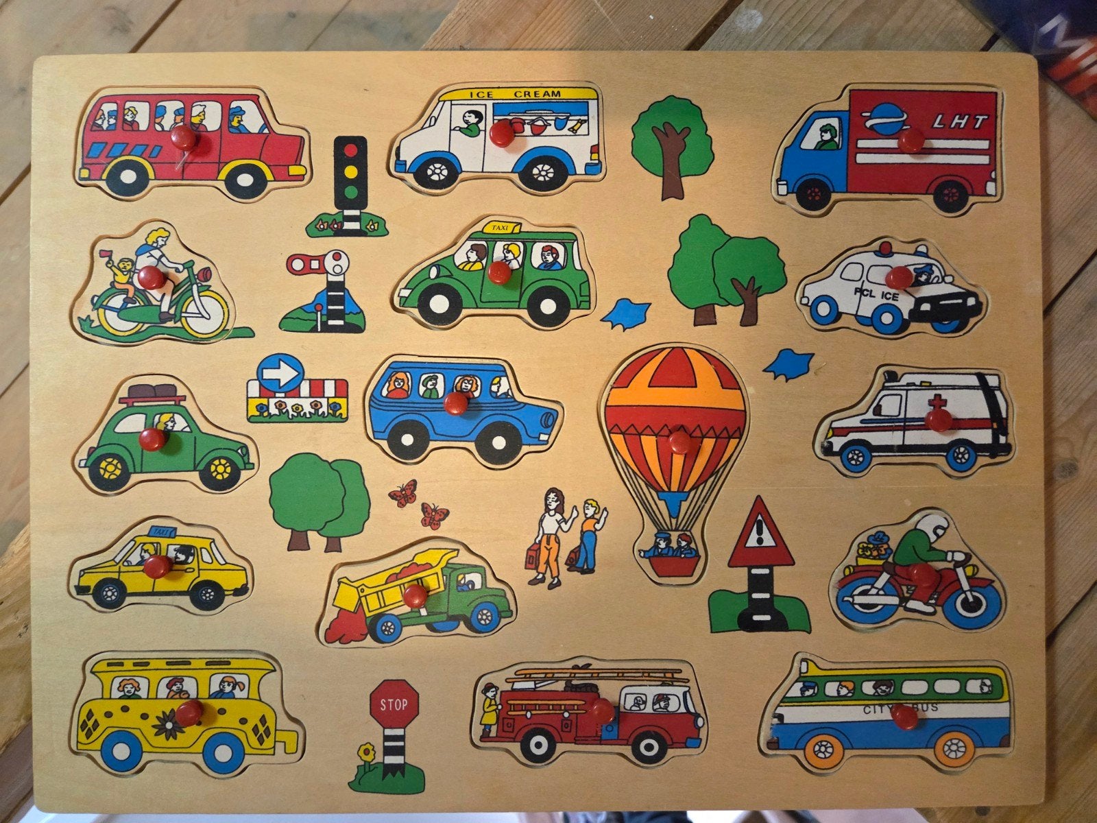 Houten puzzle voertuigen 40x30cm, Ophalen of Verzenden, Zo goed als nieuw