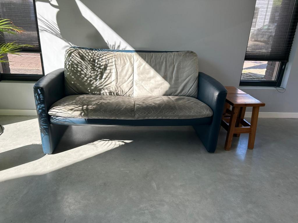 Leolux 2-zitsbank in leer - Blauw/Grijs, Ophalen, Gebruikt, Leer