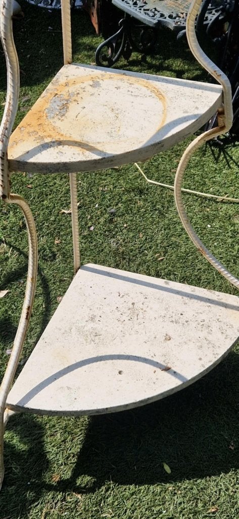 Kwartronde smeedijzeren hoeketagère (brocante), Ophalen, Gebruikt, Etagère, Metaal