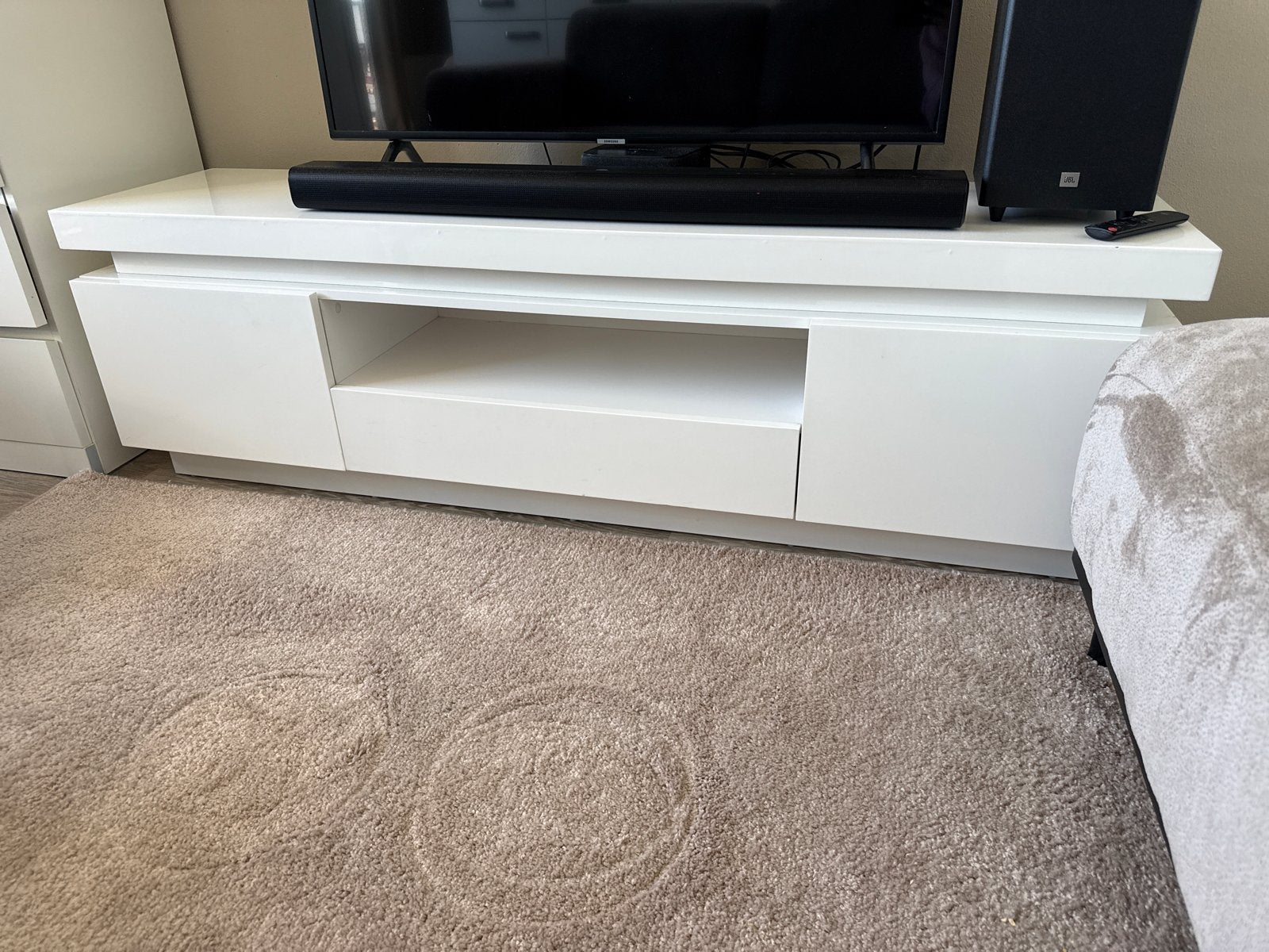 Wit TV-meubel met lades en deuren MOET NU WEG GRATIS AFHALEN, Ophalen, Overige materialen, Gebruikt, 150 tot 200 cm