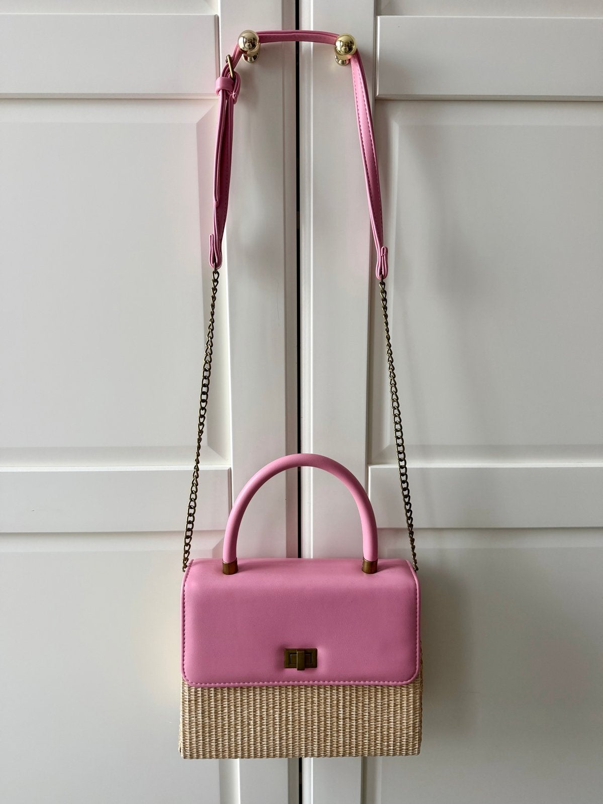 Bulaggi roze/beige handtas met rieten onderkant, Ophalen of Verzenden, Zo goed als nieuw, Roze, Handtas