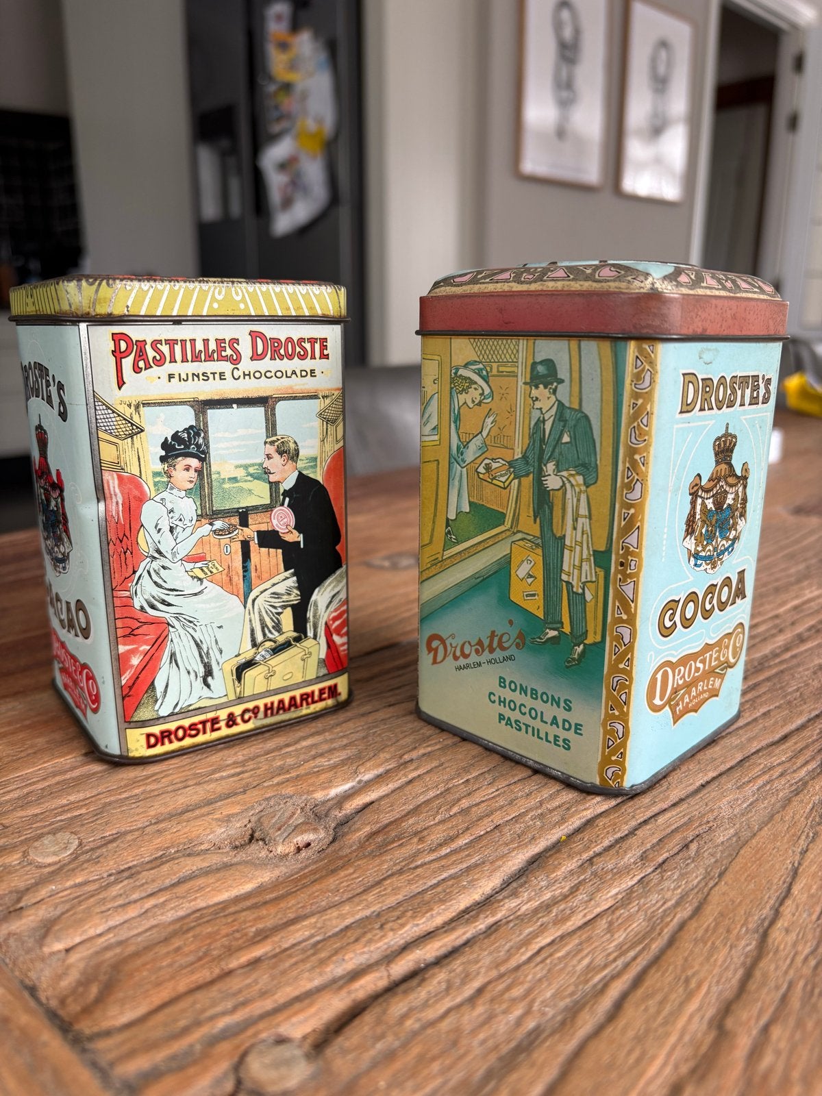 Set van 2 Vintage Droste Cacao Blikken - Pastilles & Cacao, Verzamelen, Ophalen of Verzenden, Gebruikt, Overige, Droste