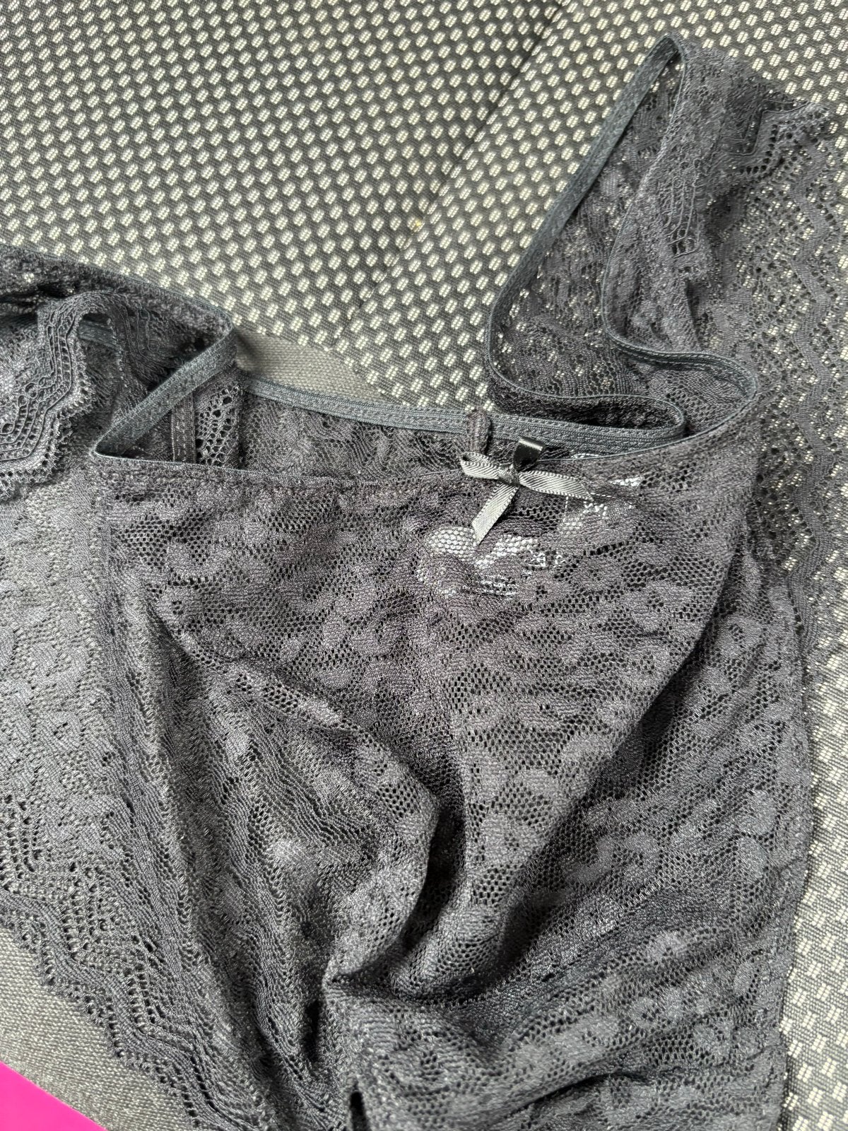 Zwarte Kanten Onderbroek met Strikje, Verzenden, Zwart, Slip