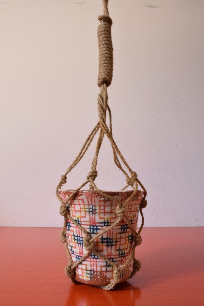 Retro vintage jaren 70 macramé plantenhanger(s) van touw, Ophalen of Verzenden