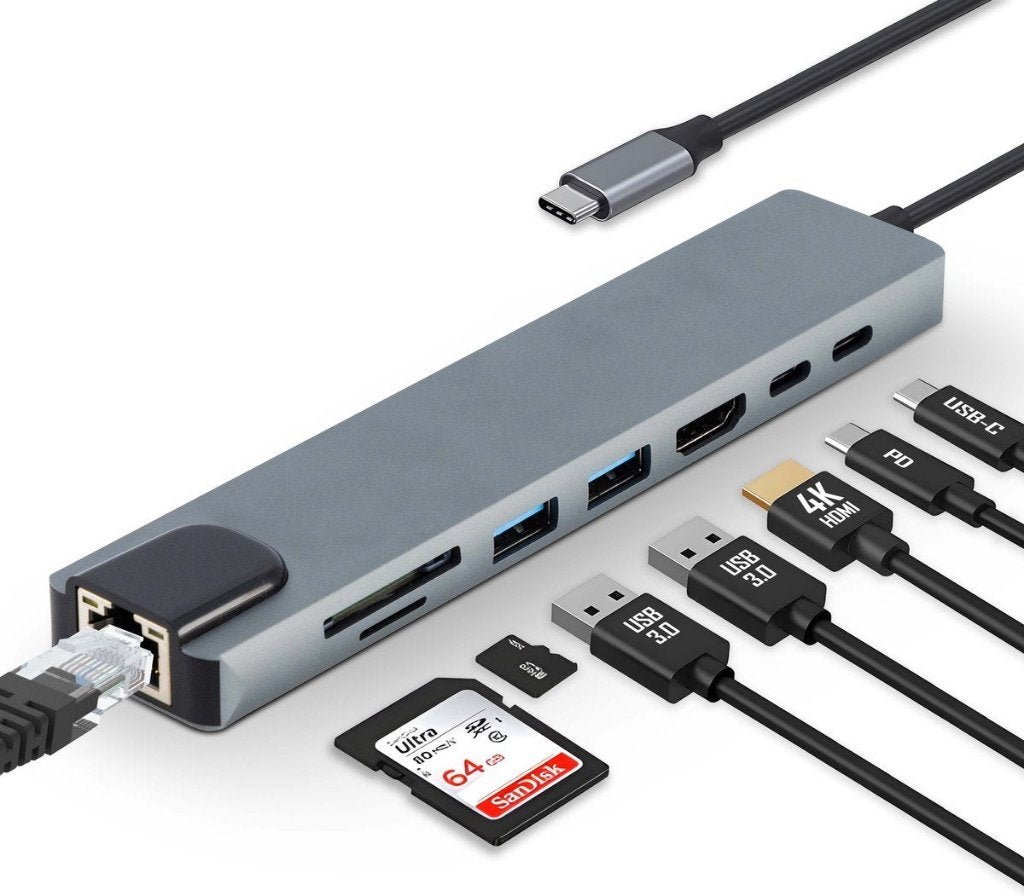 8 in 1 USB-C hub + card reader, Computers en Software, Dockingstations, Ophalen of Verzenden, Gebruikt