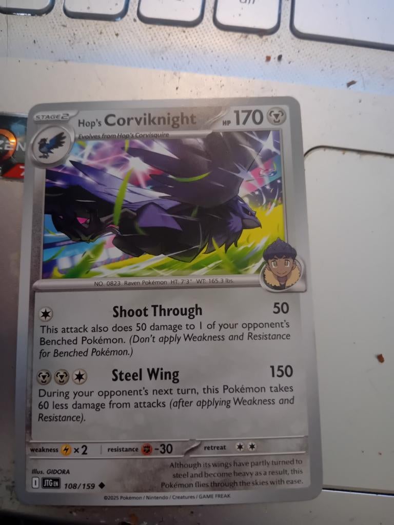 Hop's Corviknight Pokémon Kaart - 108/159, Ophalen of Verzenden, Zo goed als nieuw, Losse kaart, Foil