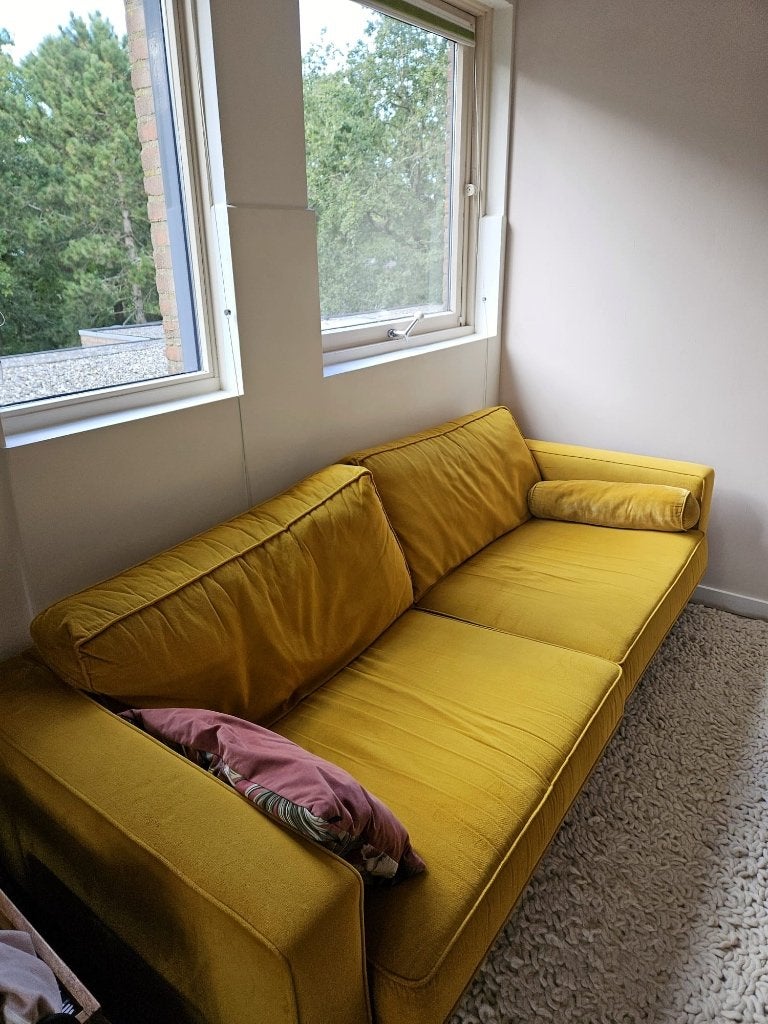 Bank Woood Okergeel, Ophalen, Gebruikt, Driepersoons, 75 tot 100 cm