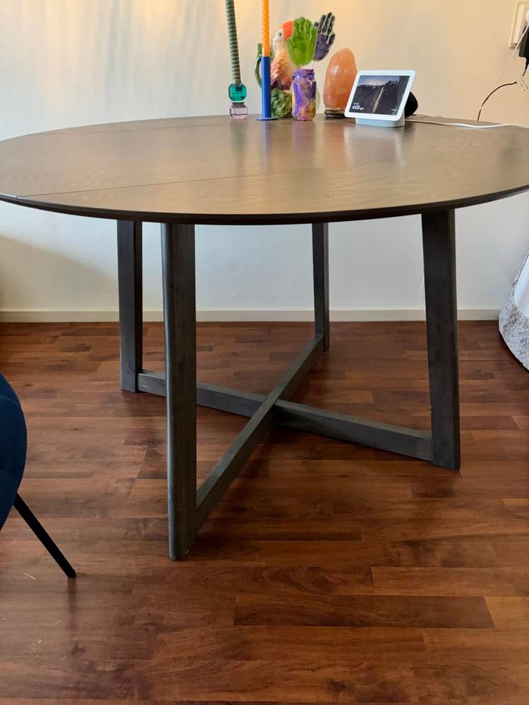 Stevige Inklapbare Eettafel - Bruin/Grijs, 120 cm breed, Huis en Inrichting, Tafels | Eettafels, Ophalen, 100 tot 150 cm, Rond