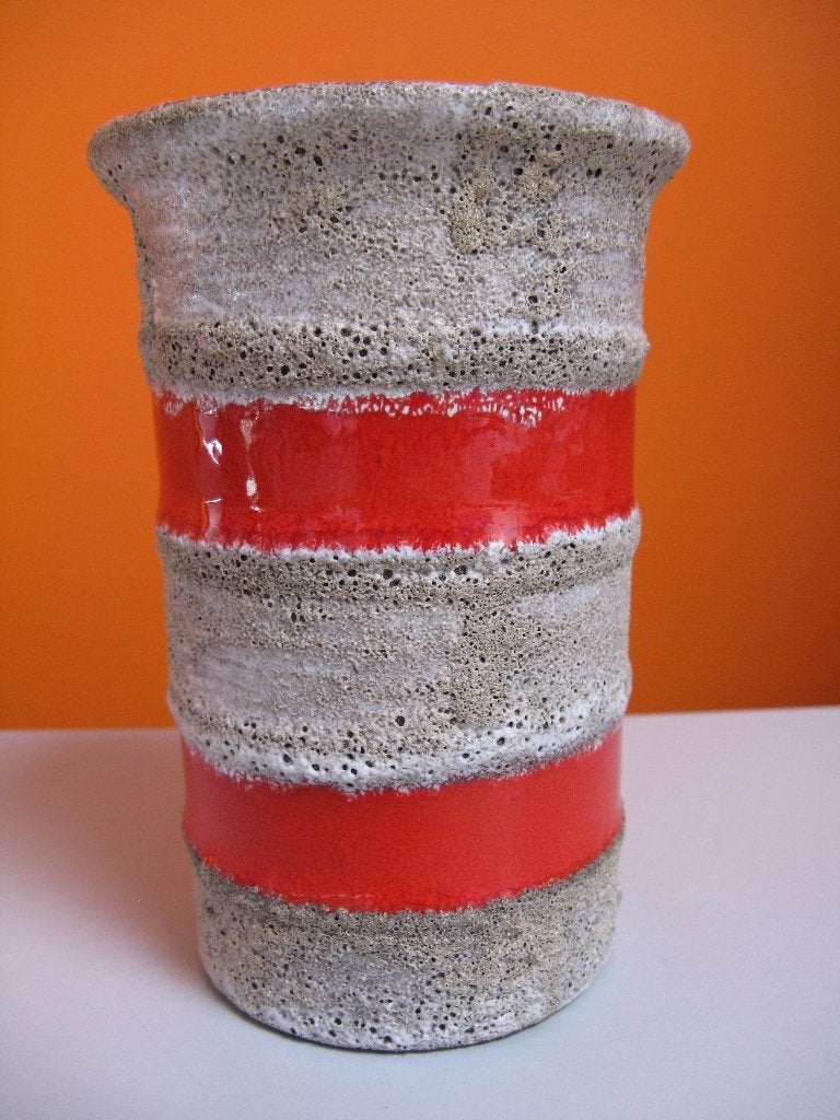 retro vintage fat lava vaas Strehla Germany keramiek 70s, 15 cm, Zo goed als nieuw, Steen/keramiek, Meerkleurig