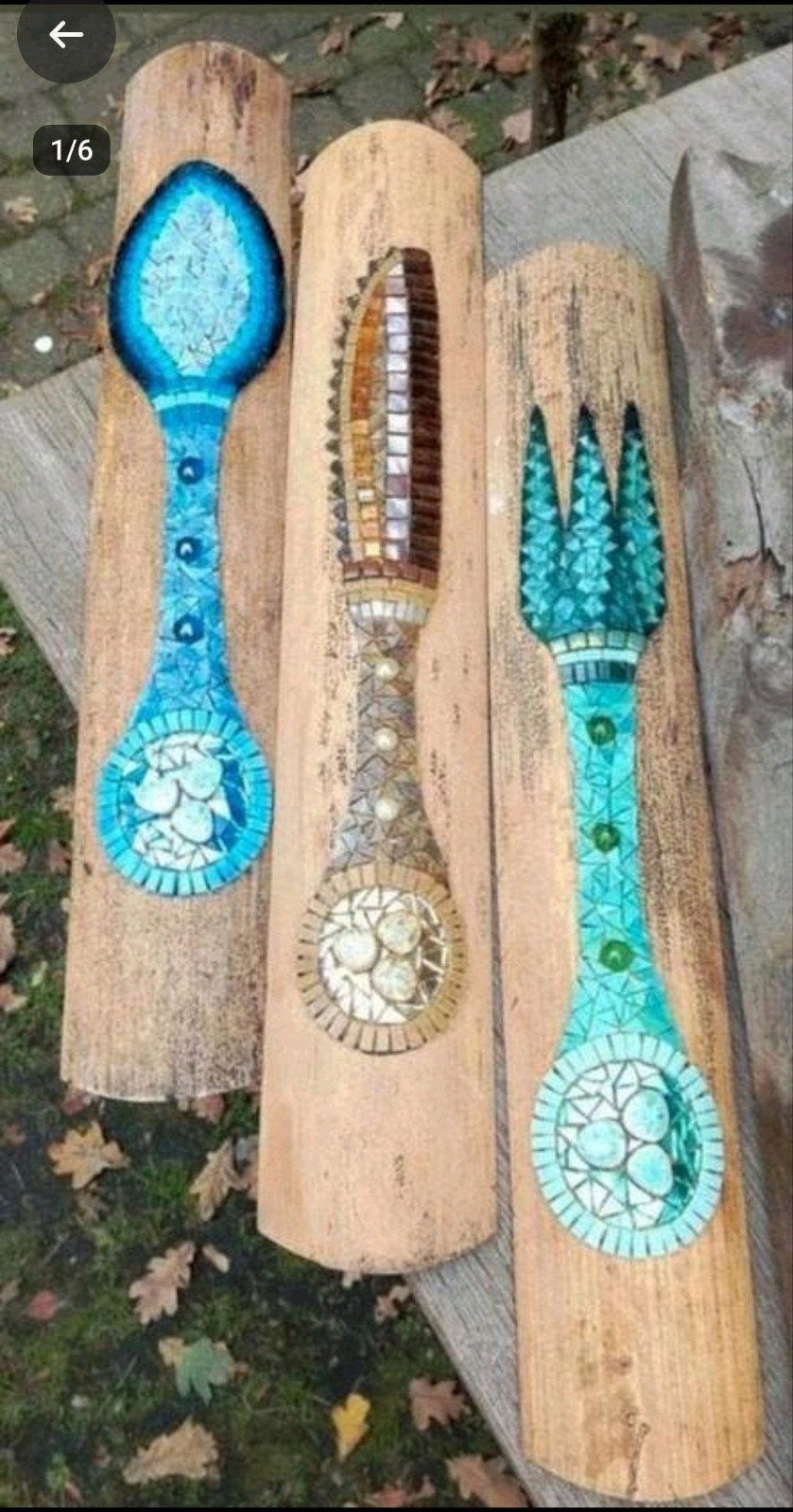 Vintage Bamboe & Glasmozaïek Bestek Wanddecoratie Set, Ophalen of Verzenden