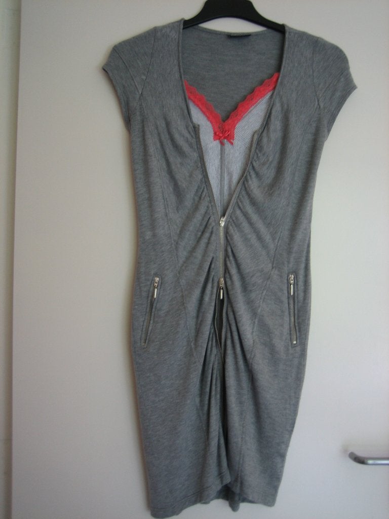 Prachtige combi, slipdress-vest EXPRESSO 36-38 snazzeys, Nieuw, Maat 36 (S), Grijs, Onder de knie