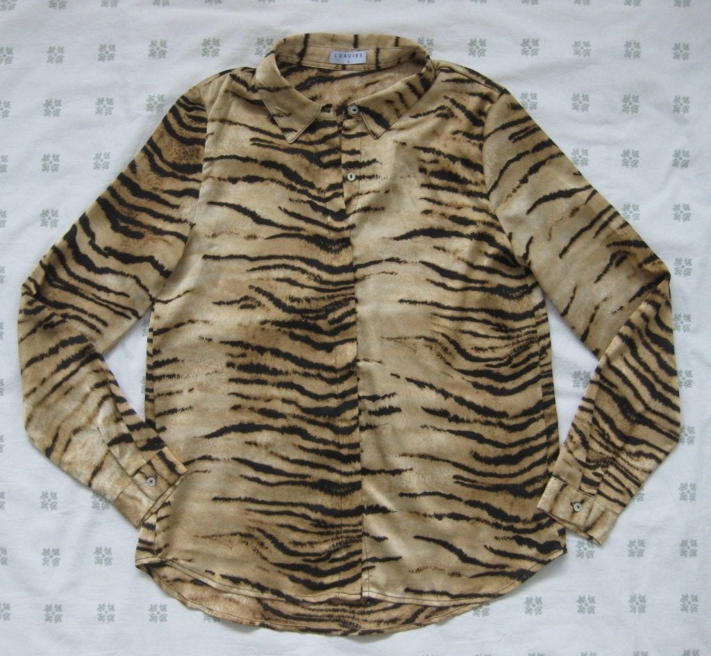 Loavies blouse in tijgerprint, dierenprint, camel- zwart, S, Bruin, Ophalen of Verzenden, Maat 36 (S), Loavies