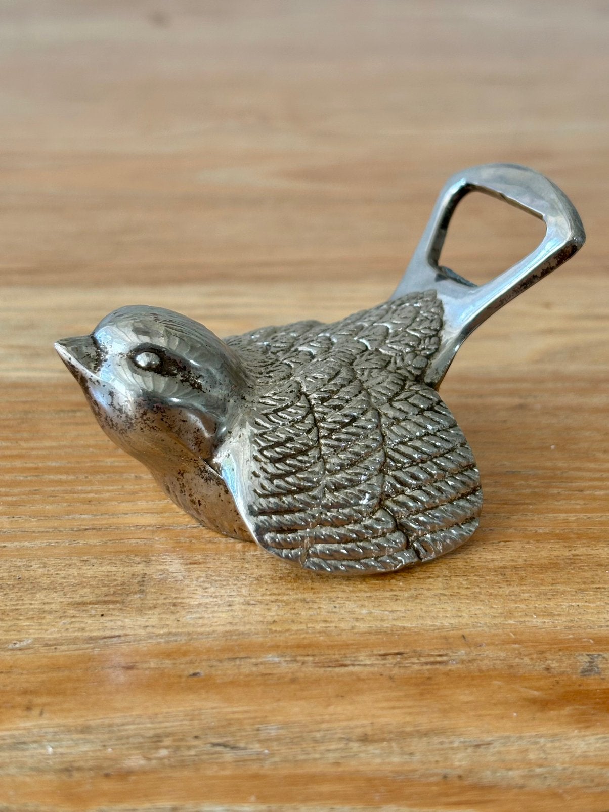 Vintage Vogel flesopener en stop, zilver metal, Germany 1960, Ophalen of Verzenden