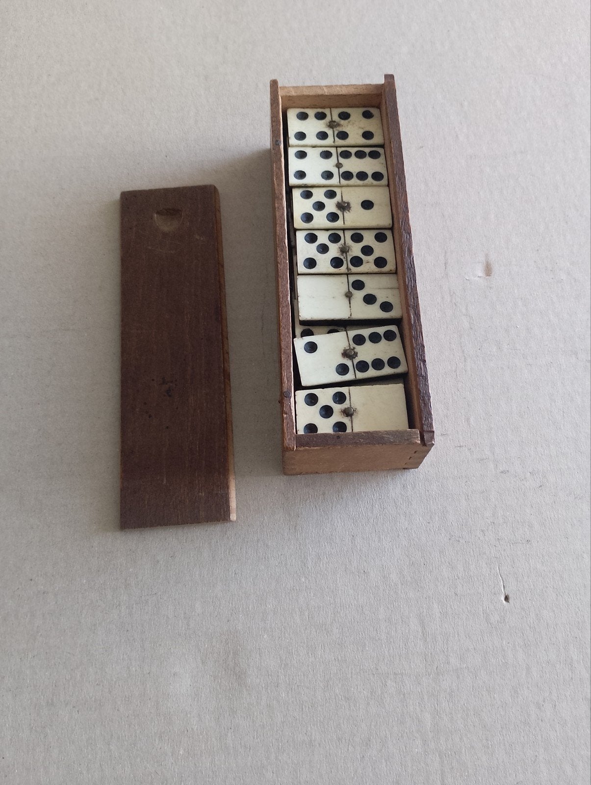 Vintage Dominospel in Houten Doosje ebbenhout been, Antiek en Kunst, Ophalen